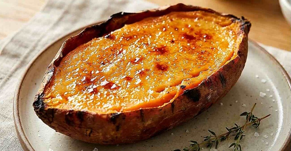 Sous la croûte caramélisée : la patate douce cuite entière à la japonaise qui envoûte l’hiver avec sa crème brûlée fondante